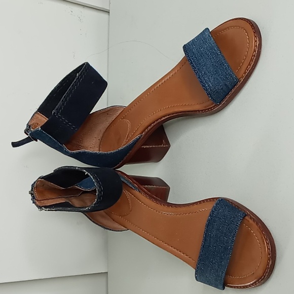 Frye - Denim and Blue Suede Stacked Heel Sandals - 10 - Picture 14 of 16